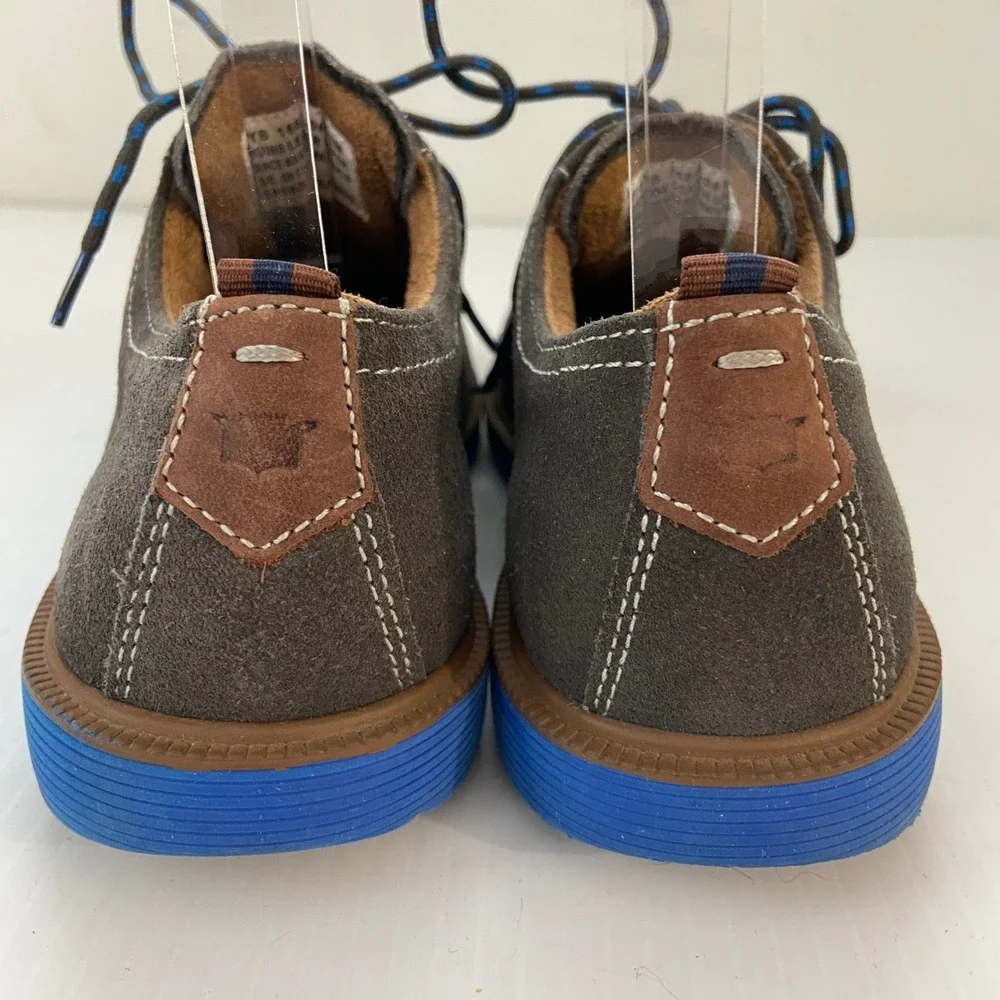 Florsheim Gray Suede Leather Lace Up Plain Toe Oxford Shoes Blue Soles Boys 3‎